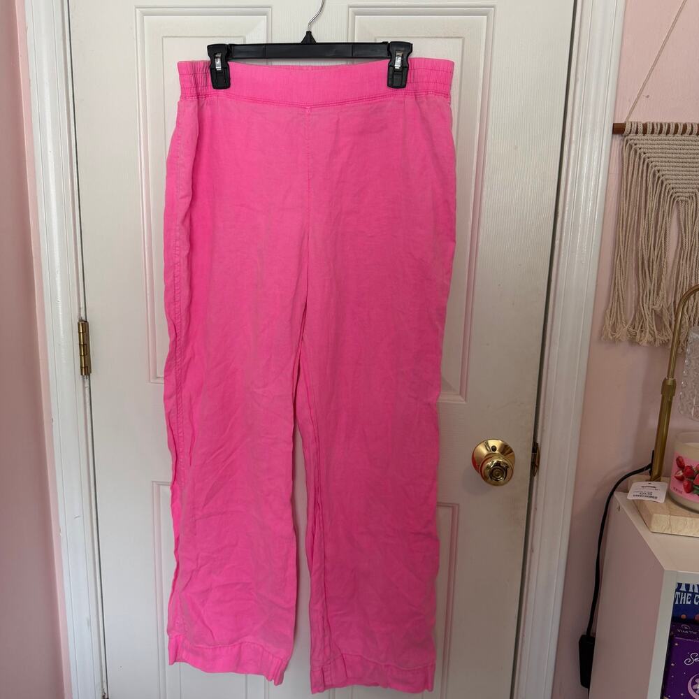 Lilly Pulitzer Hot Pink 100% Linen Wide Leg Pants with Pockets Women's Large